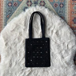 Vintage Y2K mini bag with mirror appliqué embroidered and beaded black purse